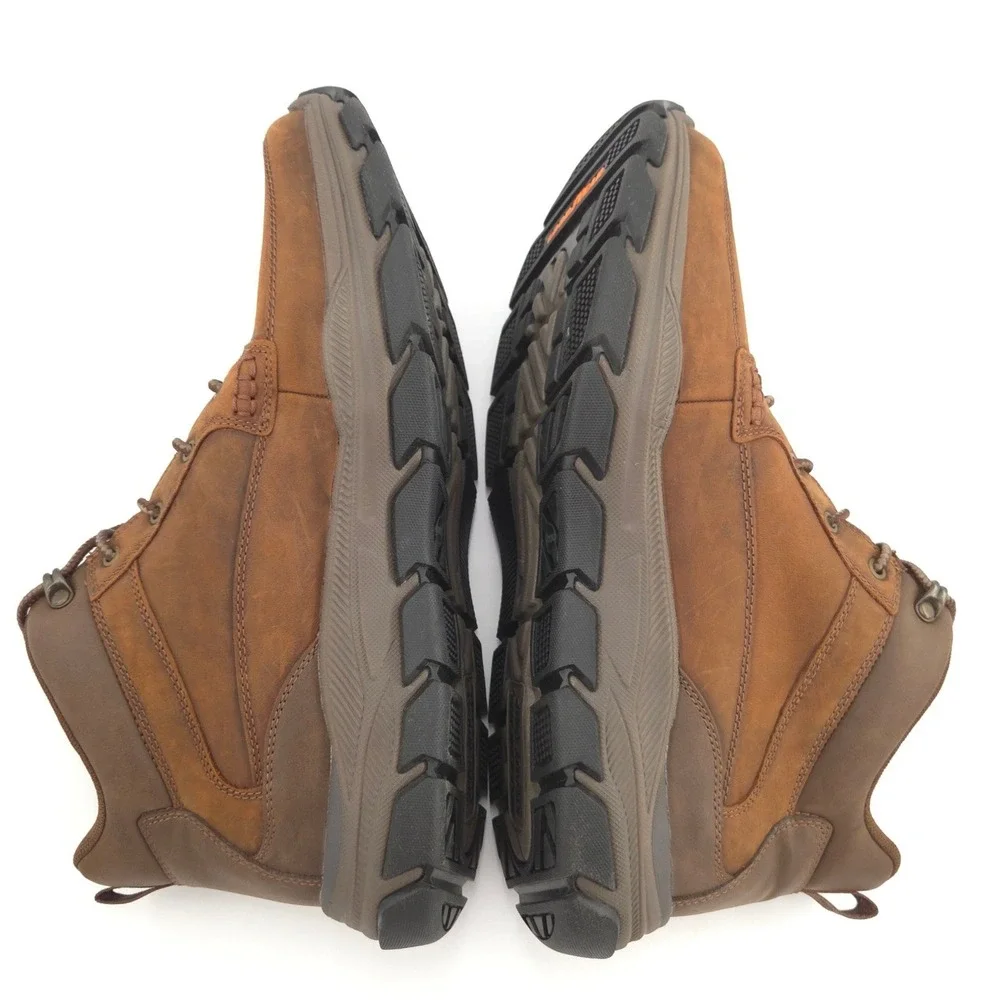 Skechers Respected Boswell Boots Mens 13M Brown Leather Hiking Shoes Cushion NEW